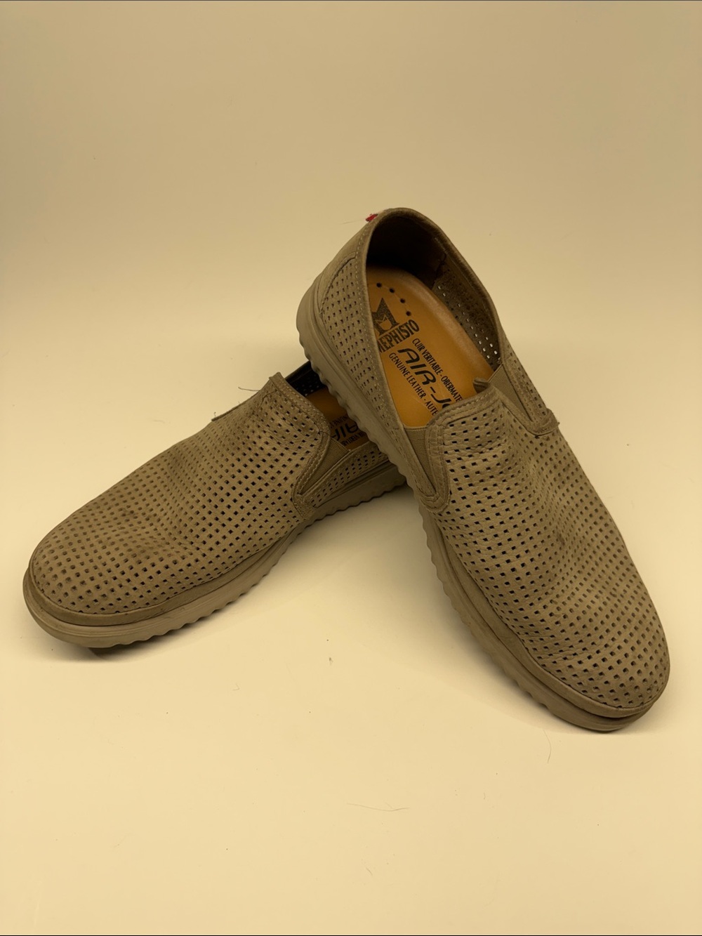 Mephisto Men's Taupe Perforated Slip-On Loafers